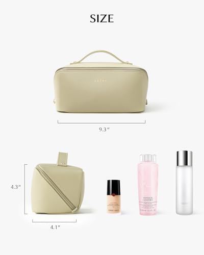 EACHY Travel Makeup Bag for Women, Flat Open Cosmetic Bag, Green, Medium - color: A - Dusty Green, size: Medium