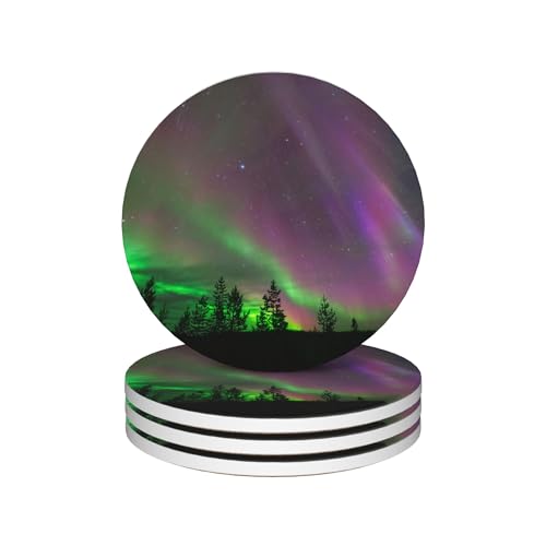 Drinks Coasters Set of 4, Aurora Round 4" Cup Coasters, Absorbent Ceramic Stone Coasters with Cork Base, Cute Coasters for Table Home Décor, Ideal Gifts for Women Men - color: Aurora