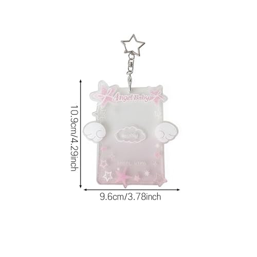 2 Pieces Star Wing-Shaped Photocard Holder Keychain - Clear Acrylic Protective Sleeve for ID, Bus, Student Card