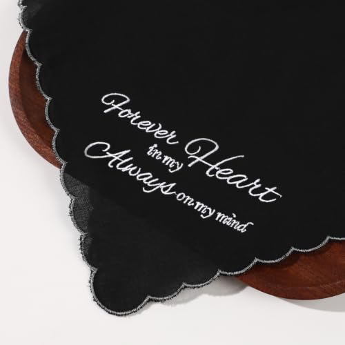 GREATEE Black Embroidered Funeral Handkerchiefs for Women Soft Cotton 11" - color: Forever in My Heart