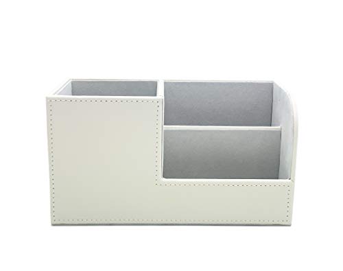 Leather Multi-Function Desk Stationery Organizer Storage Box Pen/Pencil, Cell Phone, Business Name Cards, desk organizers (White) - color: White