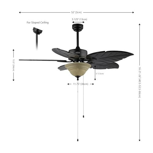 JONATHAN Y Poinciana 52" Coastal 3-Light Palm Leaf Ceiling Fan, Black - color: Black