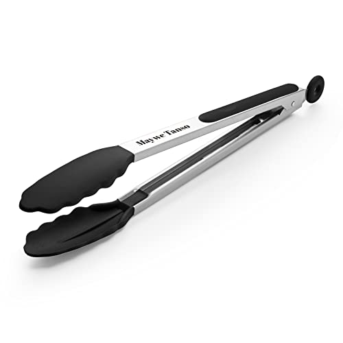 12-Inch Kitchen Tongs for Cooking with Silicone Tip,Black - color: 12"-Black