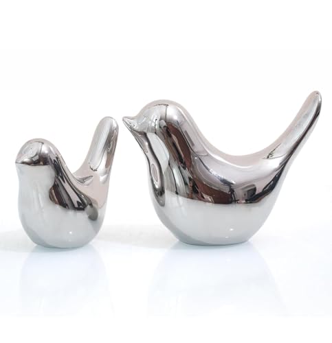 2 Pcs Ceramic Small Bird Figurines Modern Animal Statues for Home 、Room Decor and Bedroom Decor and Bookshelf Display (Silver) - color: Silver