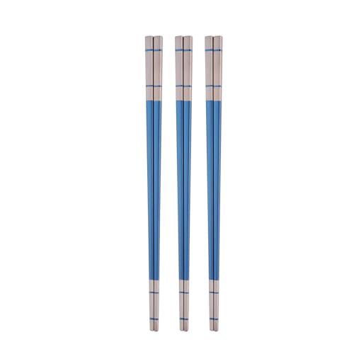 Reusable Stainless Steel Chopsticks,Dishwasher Safe , Easy to Use(3 PCS,blue) - color: Blue