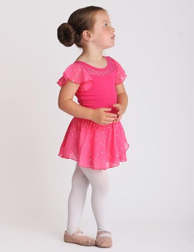 Zaclotre Girls Ballet Leotards Ruffle Sleeve Sparkle Dance Leotard - color: Hot Pink, size: 10-11 Years