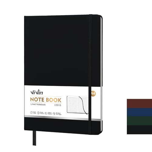 ViVin A4 Hardcover Lined Notebook,8.5x11 192 pg College Ruled Leather - color: Black, size: A4