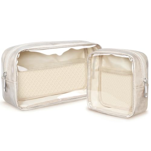 WLLWOO 2pcs Clear Makeup Bag Mini Cosmetic Pouch Travel Toiletry Organizer - color: 2pcs-Beige