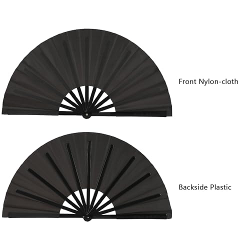 Maitys 2 Pack Foldable Fans for Rave Dancing,Black,Simple Pattern - color: Black, style: Simple Pattern