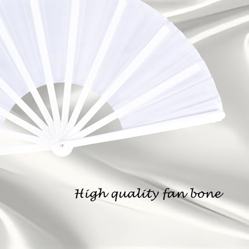 4 Pack Large Folding Hand Fan, White Chinese Kung Fu Tai Chi Fan Pop Nylon-Cloth Fan For Men And Women Performance, Dance, Decorations, Festival, Gift (4p Folding fan white) - color: 4p Folding fan white