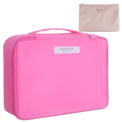 Queboom Travel Makeup Bag Cosmetic Bag Toiletry Bag for Women & Men, Blush - color: Light pink-1pcs