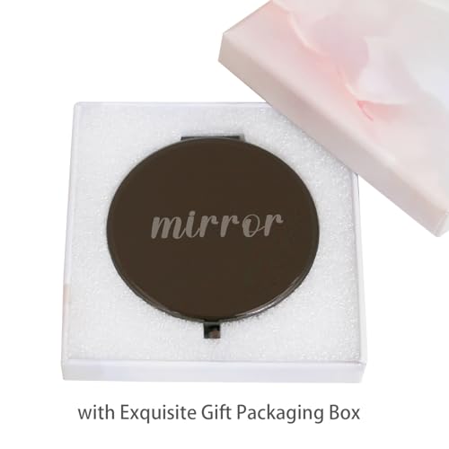 Compact Mirror Round 2.6” Metal Double Sided 1X/2X Engraved Pocket Mirror Gifts for Men (Bk01) - color: Black01