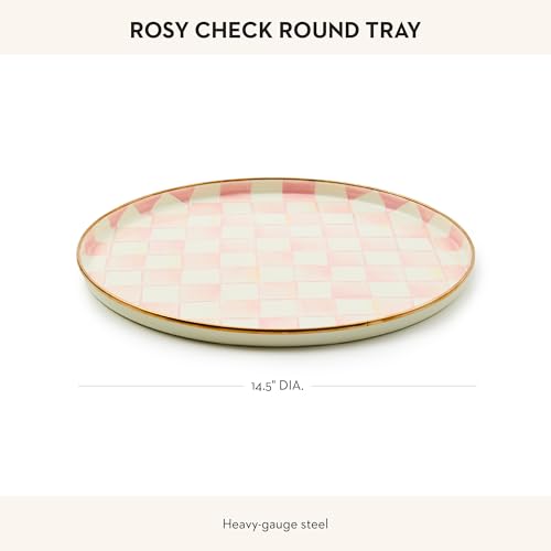 MACKENZIE-CHILDS Enamel Round Tray, Pink-and-White Rosy Check - color: Rosy Check
