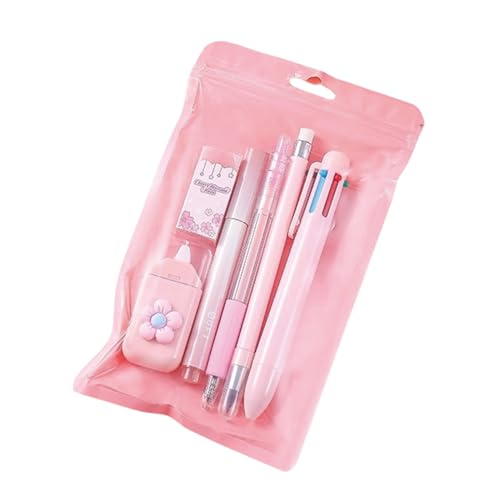 MOZXIRZ 6 Pcs Cute Pink Stationery Set for Women Back to School Supplies Office Supplies Including Gel Ink Pens 6-in-1 Ballpoint Pens Pencil Eraser (Pink) - color: Pink