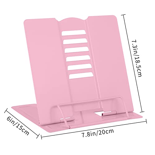 MSDADA Desk Book Stand Metal Reading Rest Book Holder Adjustable Cookbook Documents Holder Portable Sturdy Bookstands for Recipes Textbooks Tablet Music Books with Page Clips (Light Pink) - color: Light Pink