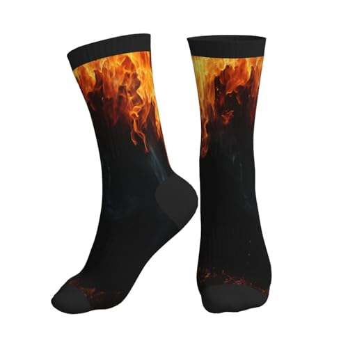 Crew Athletic Socks Funny Crazy Casual Sports Novelty Dress Socks for Women Men Running Hiking - color: Red Flame Fire
