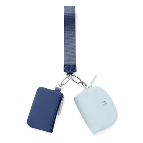 Keychain Wallet Mini Zip Around Wristlet Wallets for Women Detachable Dual Pouch Wristlet Portable Coin Purse Small Wallets - color: Navy+Blue