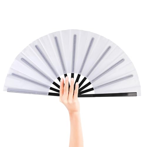 2 Pack Large Folding Hand Fan for Line Dance & Popping, Large Clap Rave Fan Chinese Kung Fu Hand Fan Decorative Folding Fans for Dance, Performance, Festival or Home Decorations(Black Pole White) - color: Black Pole White
