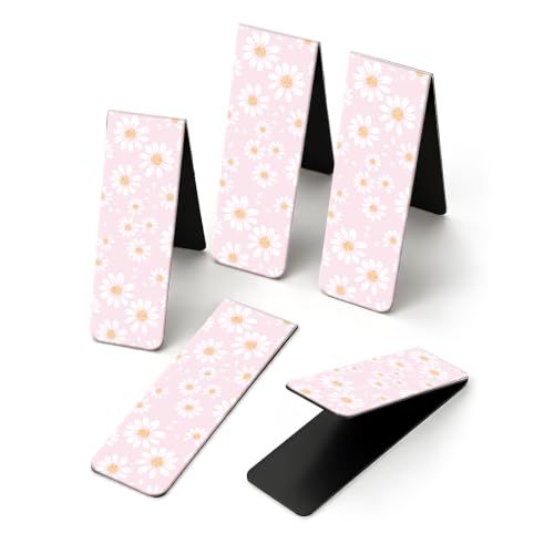 5 Pieces Magnetic Bookmarks, Cute Magnet Bookmark Clips, Colorful Page Markers for Books, Reading Supplies for Book Lovers, Women and Men Cute Pink Daisy Flower - color: Cute Pink Daisy Flower