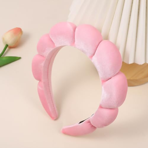 AOENJIE Spa Headbands for Washing Face or Makeup, Sponge Bubble Skincare Headbands, Puffy Terry Cloth Hairband for Women, Skin Care Makeup Headwear Hair Accessories for Girls - color: Dark pink