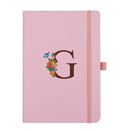 Pink Notebook for Women, 5.7"X8.3" A5 Journal Notebook with Letter G, Dual-Sided Writing Notebook with Dividers, Cute Leather Journal for Work, Business, School, Meetings, Travelers, Small Notebook - color: G