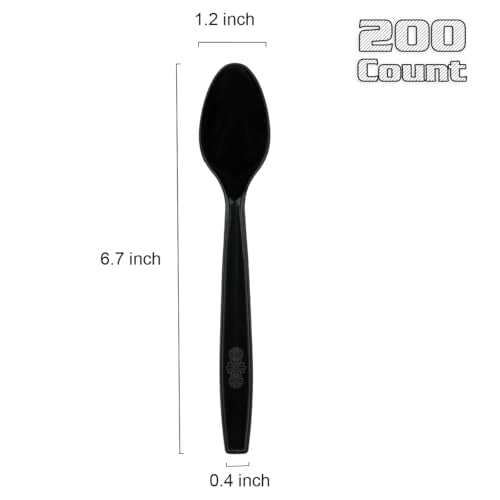 MOACOCK 200 Count Heavy Weight Black Plastic Spoons - color: Black