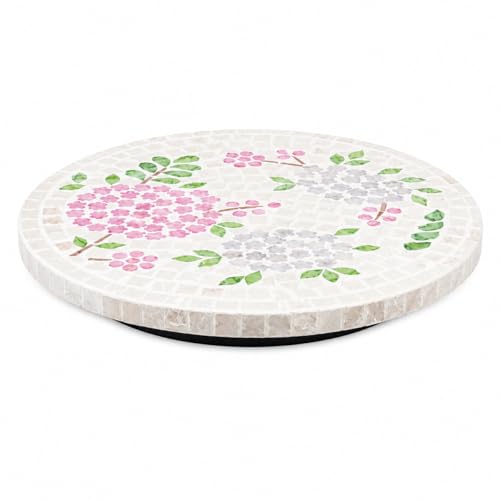 PEMAR 12.6” Pink Hydrangea Capiz Shell Lazy Susan, Handcrafted Dining Table Décor & Table Centerpiece, Elegant Beach House & Farmhouse Home Decor, Luxury Hostess & Housewarming Gift - color: Pink Hydrangea Floral