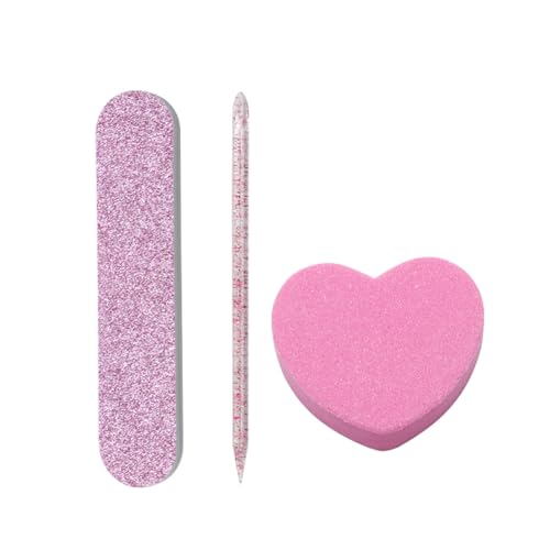 lasenersm 10 Sets 3-in-1 Nail Kit Nail Art Tools Disposable Manicure Kit Individually-Packed Disposable Manicure Kit Nail Art Files Manicure Care Sticks Manicure Sponge for Nail Care Nail Salon, Pink