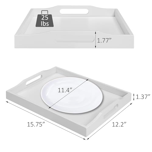 RRX Bamboo Food Serving Tray with Handles,Breakfast Bed Tray (White) - color: White