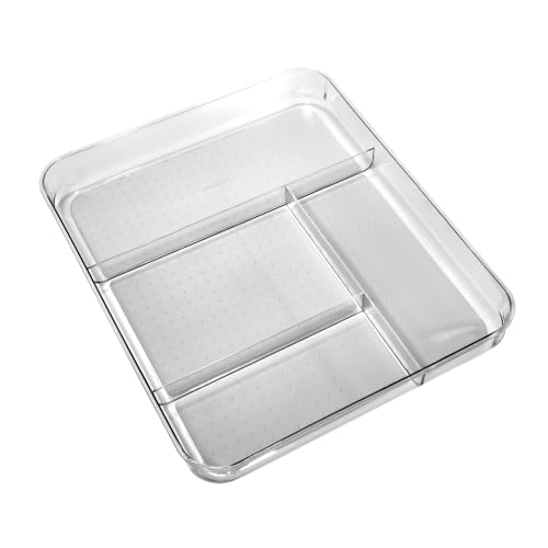madesmart Clear 4 Compartment Drawer Organizer, Grey - color: Clear
