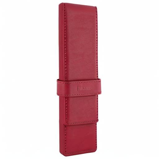 DiLoro Leather Double Pen Case Pencil Pouch Holder for Two Fountain Ballpoint Rollerball Pens and Pencils (Red) - color: Red