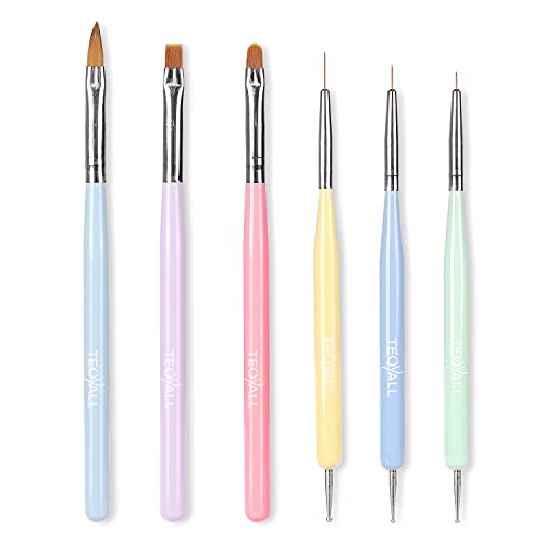TEOYALL 6Pcs Nail Art Brushes, Gel Nail Polish Painting Liner and Dotting - color: Multicolor