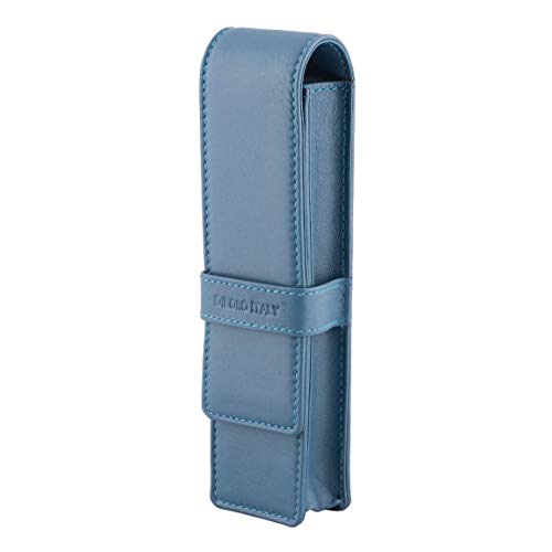 DiLoro Leather Pen Case Pouch Holder for Two Fountain Ballpoint Rollerball Pens or Pencils (Sololio Blue) - color: Sololio Blue