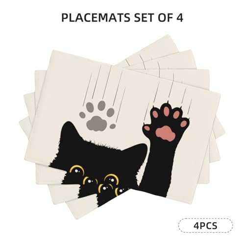 Cut Black Cats Farmhouse Print Placemats Set of 4 12x18 Inch - color: Black and White, size: Set of 4