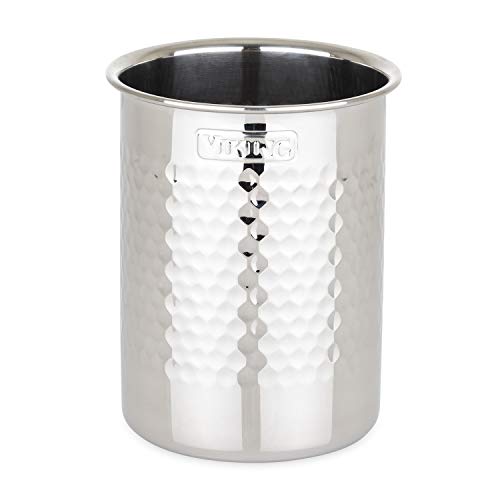 Viking Kitchen Utensil Holder, Hammered Stainless Steel Kitchen Utensils Organizer Crock, Counter Top Storage, Cooking Accessories, Silver - size: 6.75" x 4.75", style: Utensil Holder