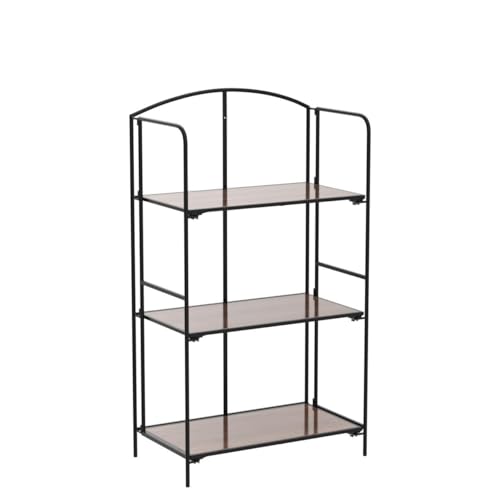 Crofy 3-Tier Foldable Bookshelf, Black Frame & Walnut Shelves - color: Black Frame & Walnut Shelf, size: 3 Tier