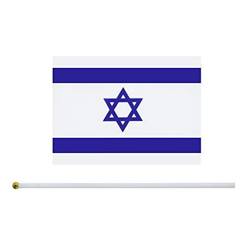 Kind Girl 25 Pack Hand Held Small Mini Israel Flag, Israeli Stick Round Top National Country Flags,Party Decorations Supplies for Parades,World Cup,Festival Events,International Festival. - color: Israel