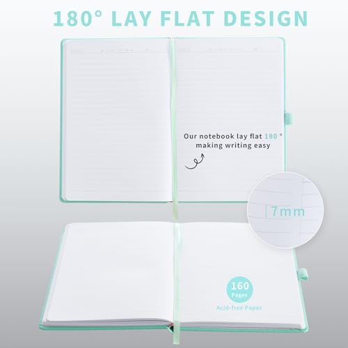 Heture Hardcover Notebooks, A5 Lined Journals Notebook for Writing 160 Pages, 8.2 x 5.5 inch, Classic Ruled Notebooks for College/Work/Travel (Green, 1 Pack) - color: Green, size: 1 Pack