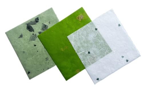 Natural Fiber Mulberry Paper Sheets 6 x 6 Inches, 50 PCS Handmade Craft Paper for Origami, Scrapbooking, Card Making, DIY Decoration, Mixed Media Art (Mixed Green Rice Straw etc.,,, 6 x 6) - color: Mixed Green Rice Straw etc.,,, size: 6 x 6 inches