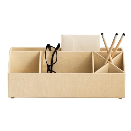 Bigso Elisa Desktop Organizer - Durable Office Desk Organizer for Office Supplies - Desk Caddy Organizer with 7 Compartments for Customizable Organization - 13 in x 4.9 in x 4.9 in - Cream - color: Cream