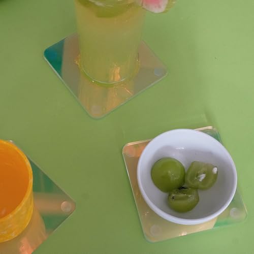 Colorful Acrylic Coasters Set with Holder, 4 Pack Bar Table Drink Protector