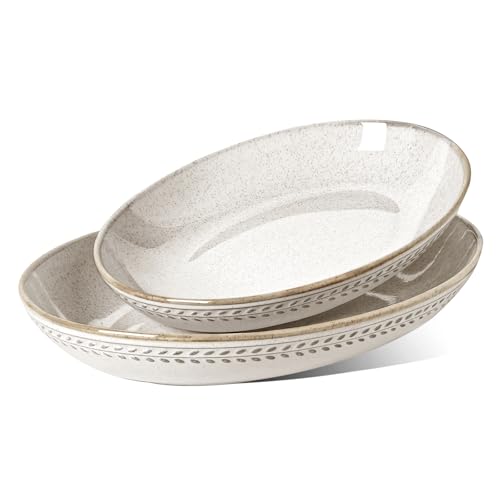 LE TAUCI Ceramic Serving Bowls Set of 2, Large Oval Serving Dishes for Entertaining, 11.8 & 13.5 Inch Salad Bowl for Kitchen Counter, Fruit Bowl, Pasta Bowls, Microwave and Dishwasher Safe - Birch - color: Birch, size: S+M