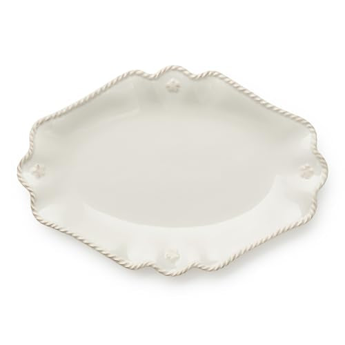 Heritage Scroll Small Oval Platter – 13" x 8.75" Ivory Stoneware Serving Tray with Decorative Rim – Elegant Classic Serveware for Entertaining & Everyday Use
