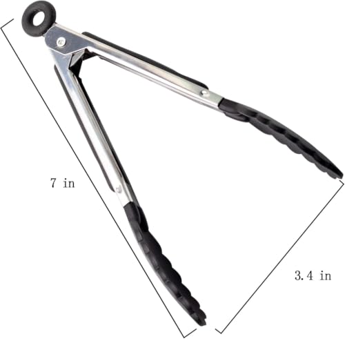 7 Pack Kitchen Tongs Set 7-Inch Color Mini Small Food Tongs with Stainless Steel Silicon Handles and Nylon Tips Heat Resistant Tongs for Cooking, Serving, BBQ, Grilling, Salad and More
