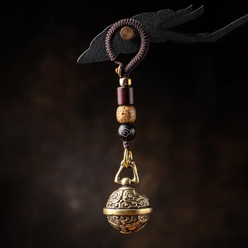 Brass Decorative Bells Keychain with Auspicious Pattern, Hanging Lucky Bell for Car Keys or Backpack as Good Luck Charms - style: Lucky Bell 1