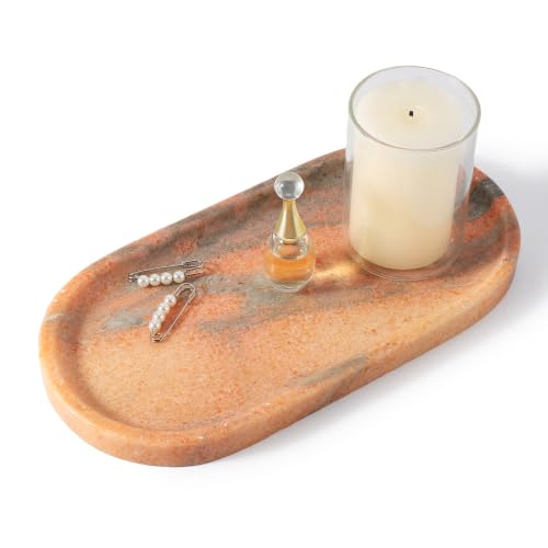 Koville Natural Marble Tray for Bathroom Countertop, Vanity Tray for Decor - color: Rosso Norvegian
