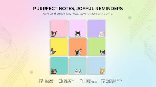 9 Pads Cute Cat Sticky Notes 3X3 Funny Post it Notes Notepads - color: Cat