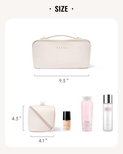 EACHY Travel Makeup Bag for Women, PU Leather Cosmetic Bag, White, Medium - color: A - White, size: Medium