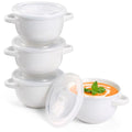 KooK French Onion Soup Crocks with Lids & Handles, Set of 4, Marshmallow - color: White