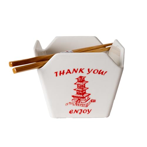 Urban Tokyo Chinese Takeout Box Style Porcelain Bowl With Chopsticks 18 fl oz Square Shape Rice Noodles Pasta To Go Box Shaped Bowl Microwave Dishwasher Safe (Classic Pagoda) - color: Classic Pagoda
